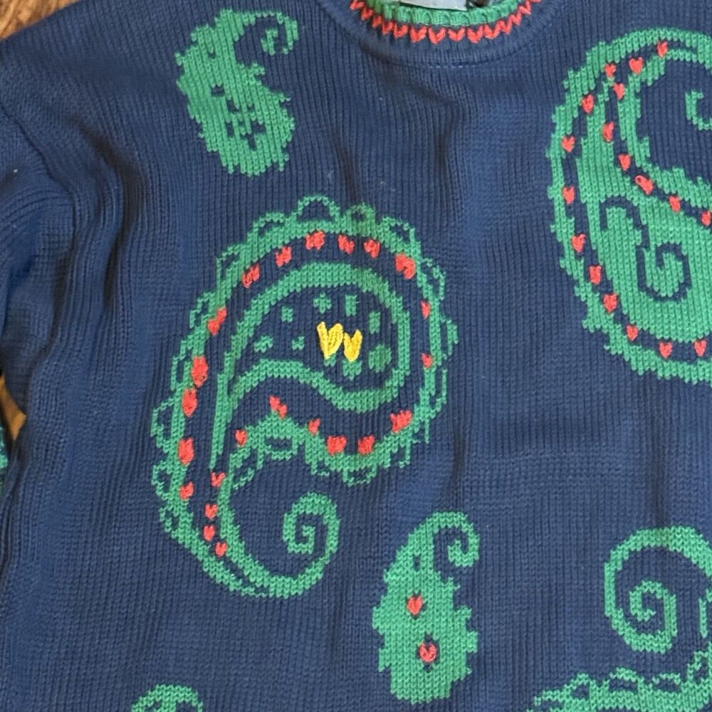 Lizwear Vintage Women’s Sweater Medium Blue Paisley Print - Picture 2 of 5